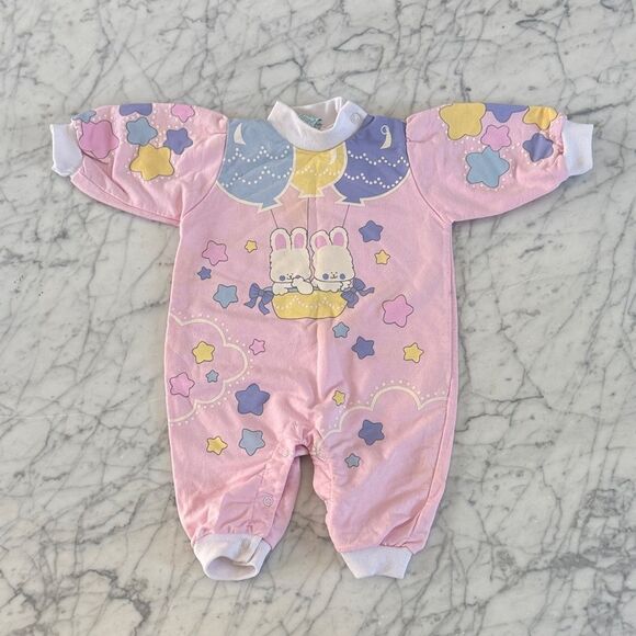 Other - Vintage Bubble Romper Sz 6/9 Mo Pink Bunny Balloon Kids One Piece Easter